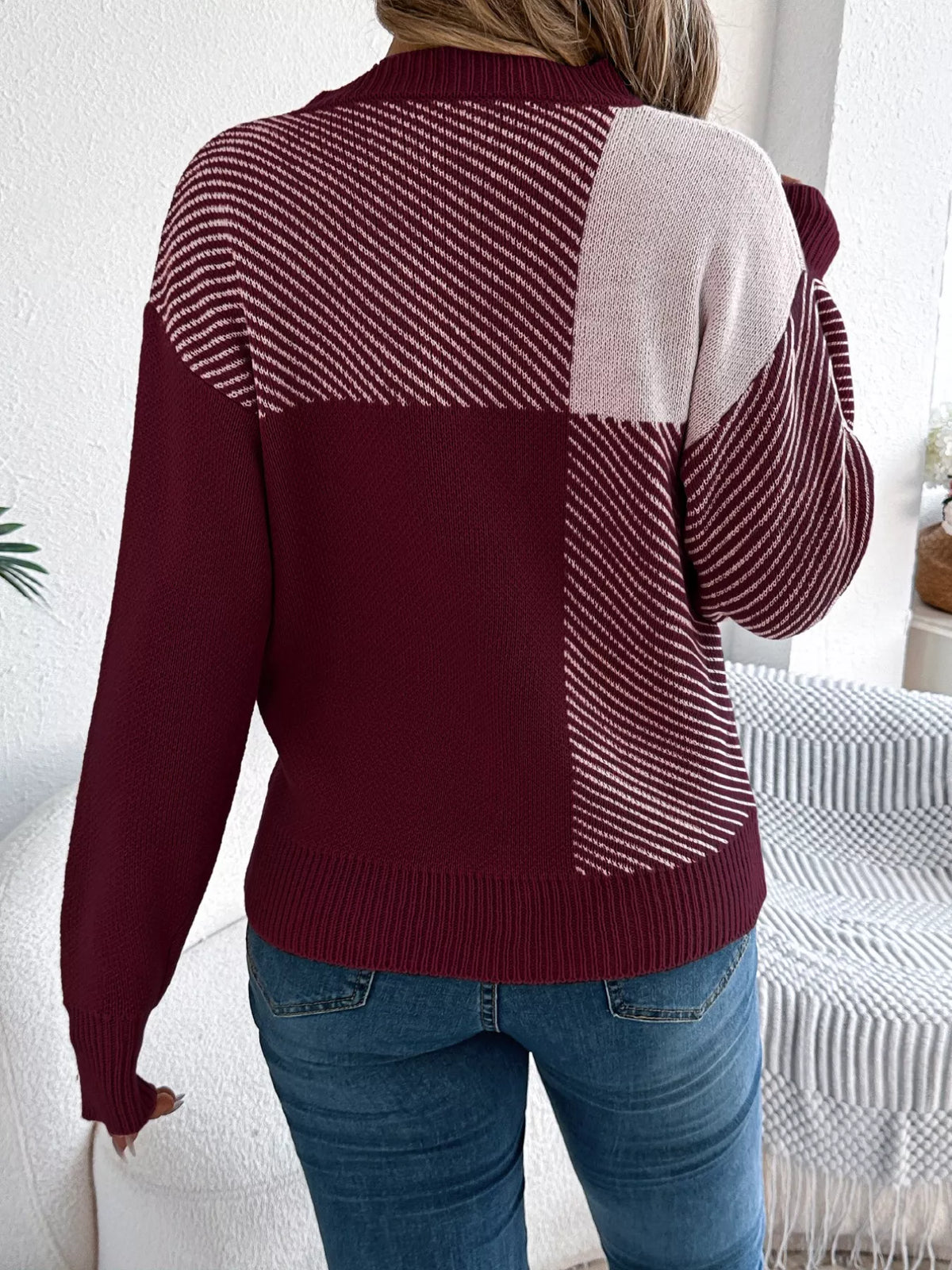 Block Striped Round Neck Sweater (8)
