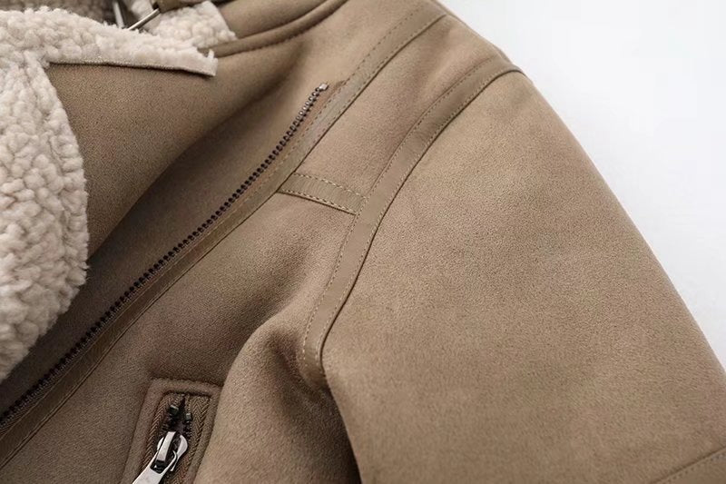 Fleece Autumn Winter Suede Fur Jacket Motorcycle photo 3