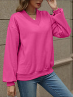 V-neck Long Sleeve Dropped Shoulder Sweatshirt (3)