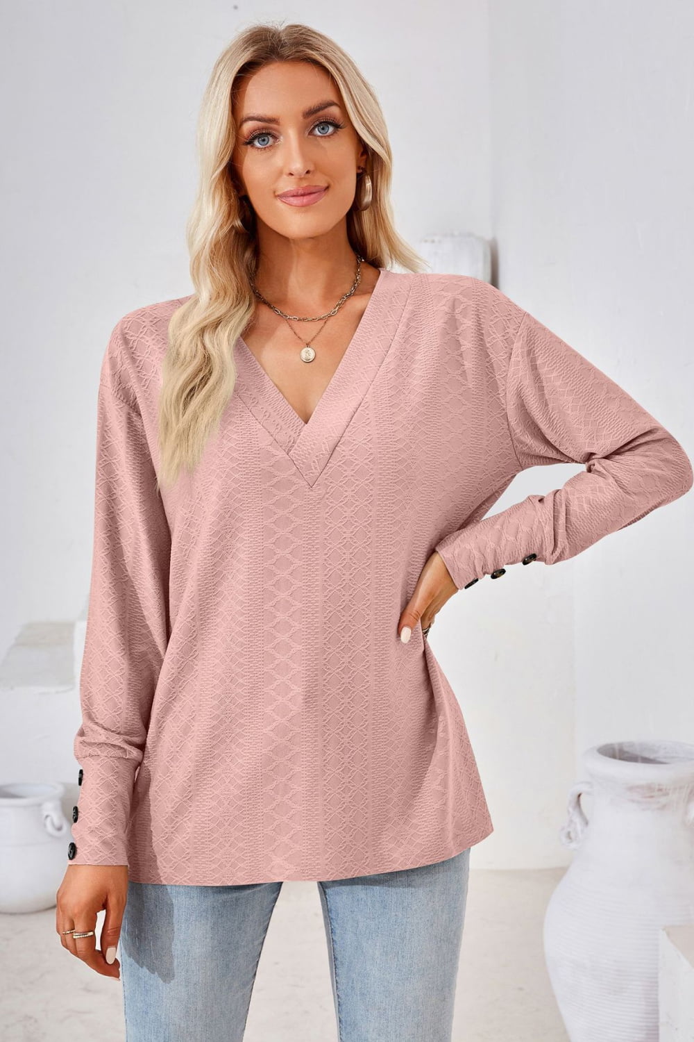 V-neck Long Sleeve Blouse (8)