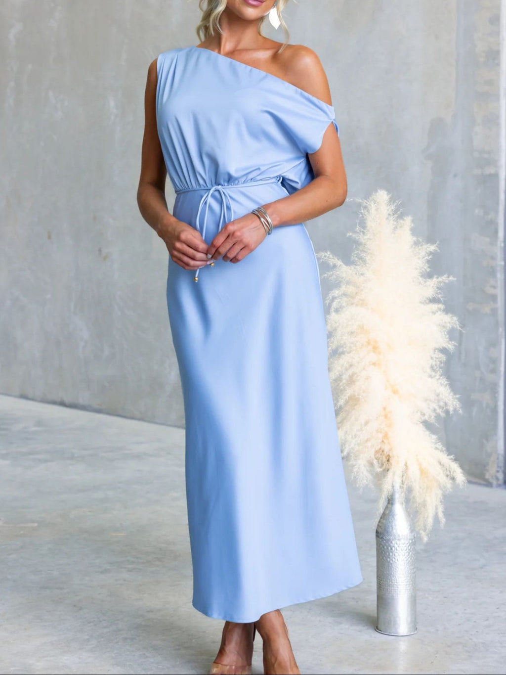 One-shoulder Tied Midi Dress