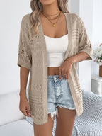 Openwork Open Front Half Sleeve Cardigan (17)