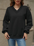 V-neck Long Sleeve Dropped Shoulder Sweatshirt (13)
