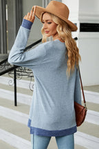 Slit V-neck Long Sleeve T-shirt (6)