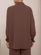 Relaxed Fit Shirt Wide Leg Pants Set (32)