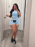 Ribbed Knit Bodysuit Shorts Set
