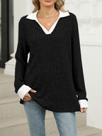 Ribbed Knit Long Sleeve T-shirt (10)