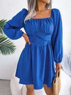 Tied Square Neck Balloon Sleeve Dress (7)