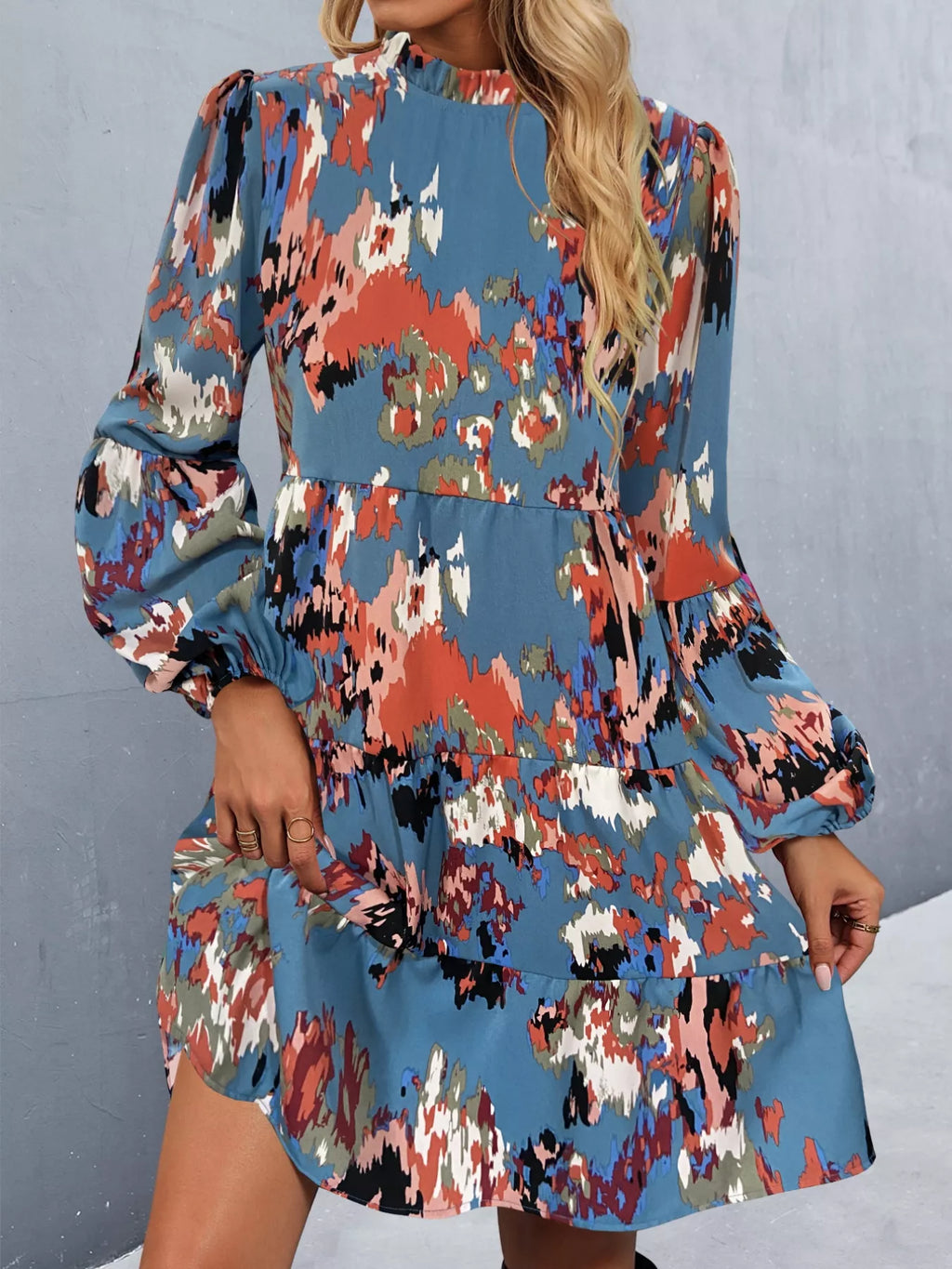 Printed Balloon Sleeve Mini Dress (23)