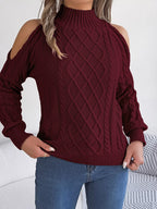 Cable Knit Cold Shoulder Turtleneck Sweater (17)