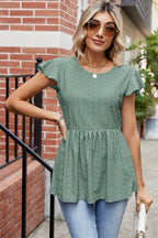 Tied Ruffled Round Neck Peplum T-shirt (15)