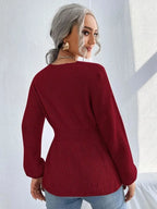 Notched Dropped Shoulder Knit Top (2)