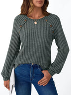 Ribbed Knit Decor Button Long Sleeve T-shirt (6)