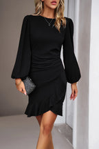 Ruched Ruffled Balloon Sleeve Mini Dress (5)