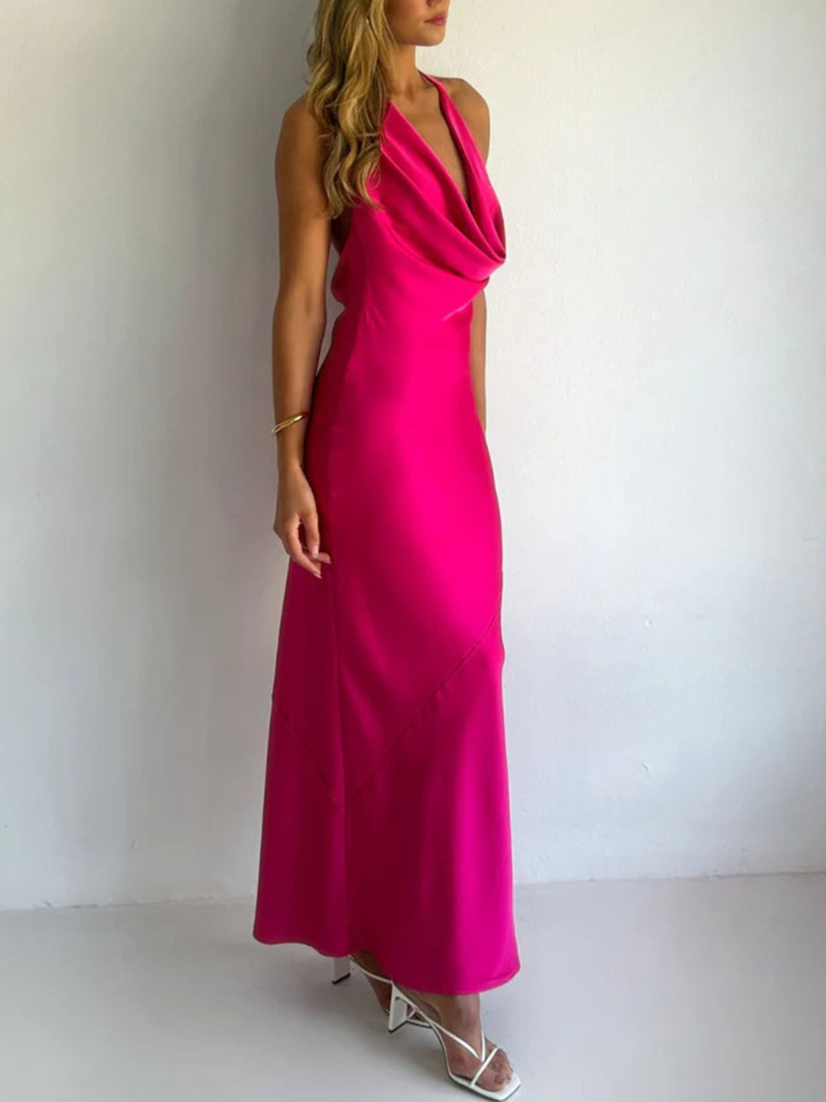Halter Neck Satin Maxi Dress (4)