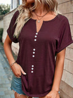 Full Size Decor Button Short Sleeve T-shirt Plus (8)