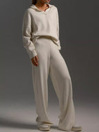 Polo Collar Top Wide-leg Pants Set (2)