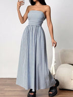 Striped Strapless Casual Maxi Dress (3)