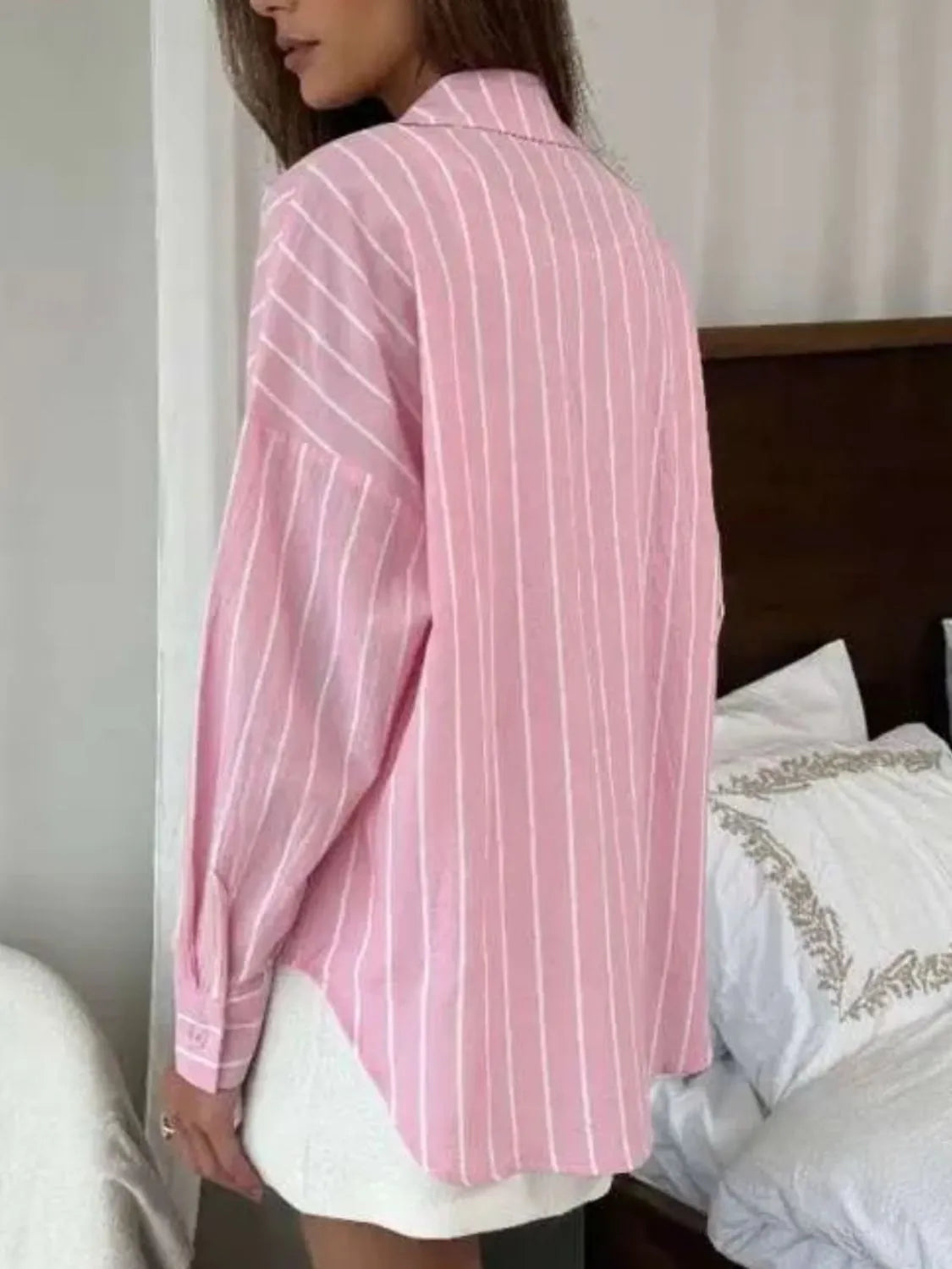 Striped Collared Neck Long Sleeve Shirt (3)