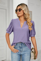 Eyelet Notched Short Sleeve T-shirt (35)