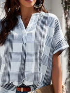 Notched Short Sleeve Blouse (2)