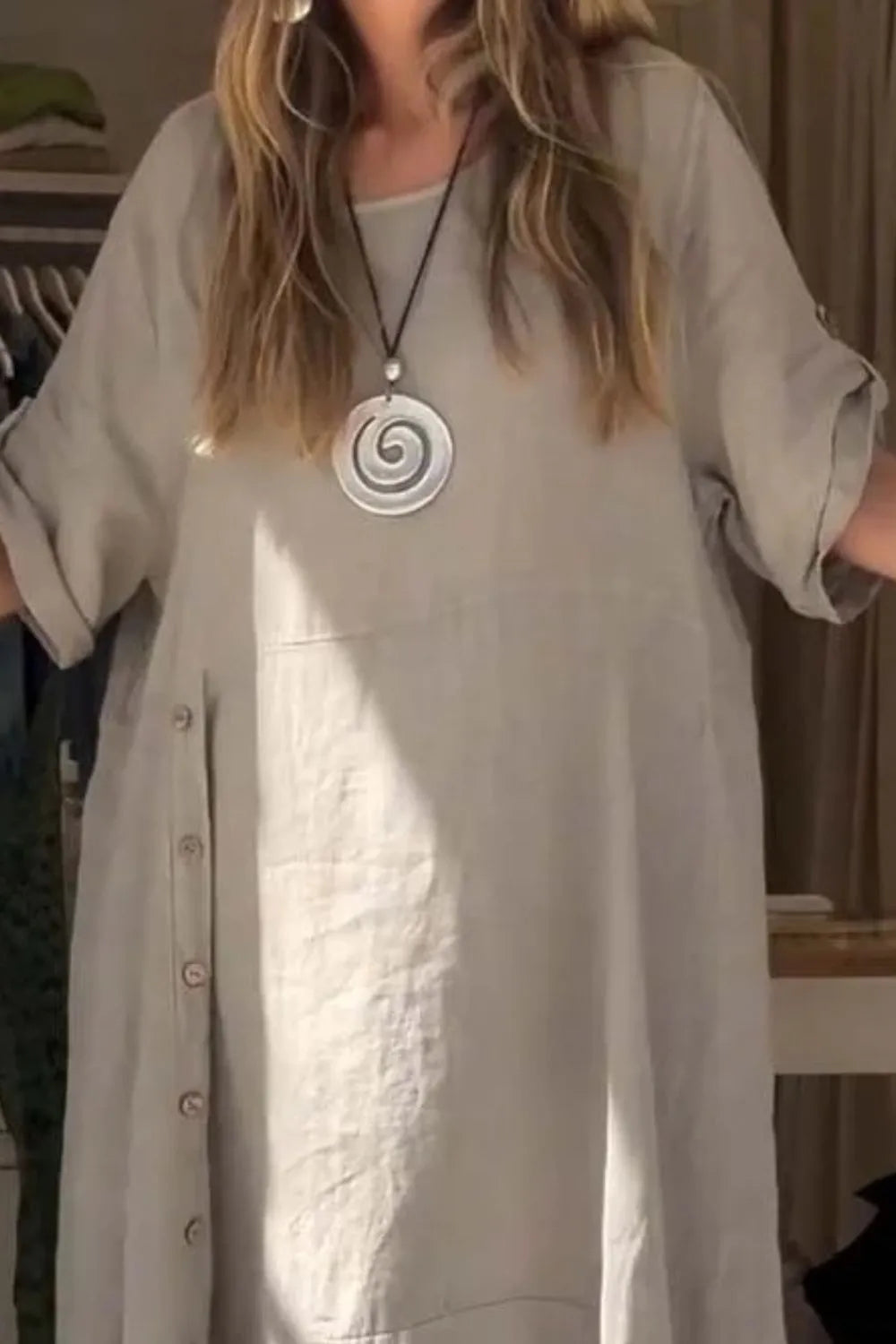 Full Size Relaxed Fit Short Sleeves Dress Plus (14)