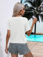 Cable-knit Round Neck Short Sleeve Knit Top (12)