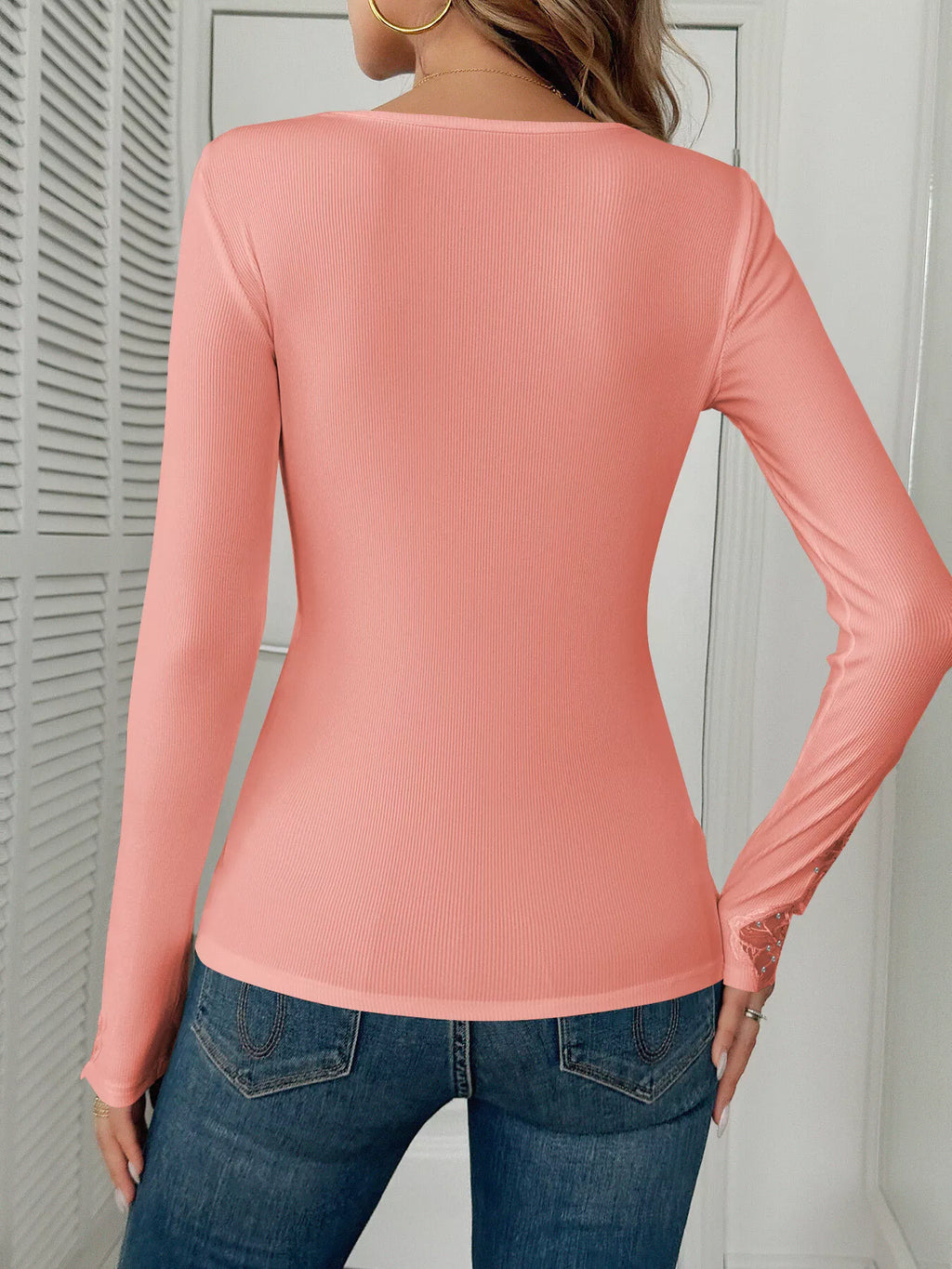 Elegant Lace Trim Long Sleeve Top (10)