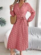 Tied Polka Dot Long Sleeve Midi Dress (4)