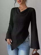 Cowl Neck Ribbed Knit T-shirt (7)