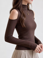 Mock Neck Cold-shoulder Slim-fit T-shirt (18)