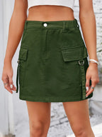 Pocketed Buttoned Denim Skirt (5)