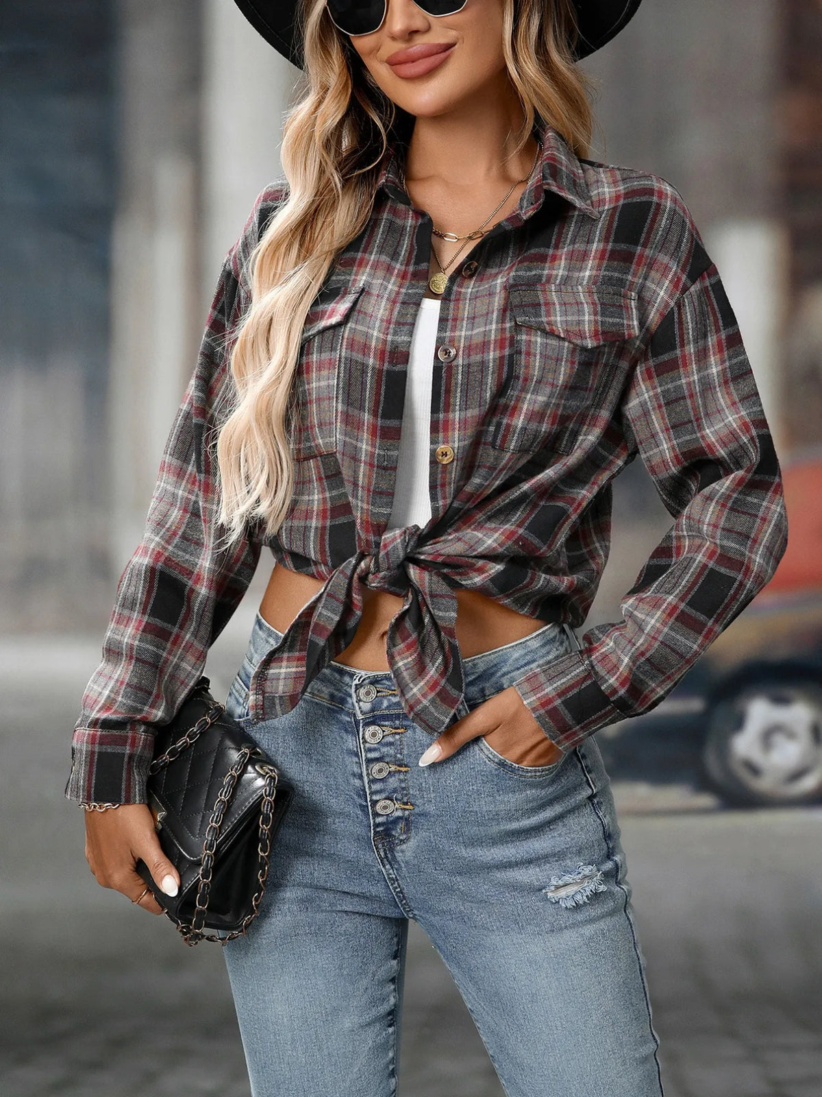 Oversized Plaid Button-up Shirt (18)