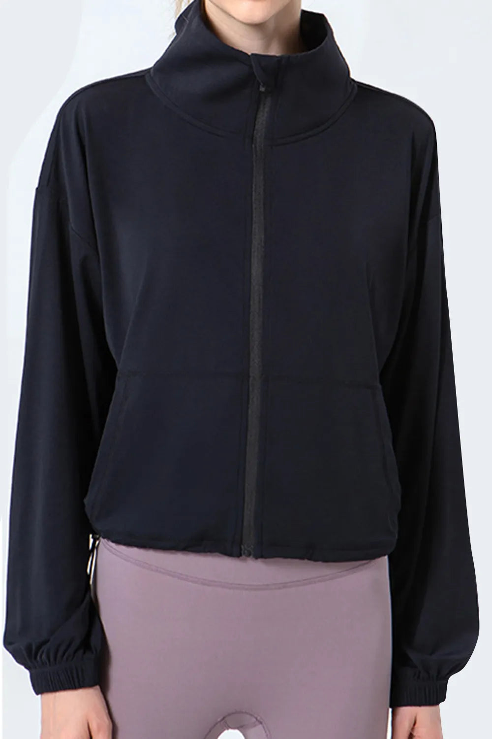 Drawstring Zip Up Dropped Shoulder Active Outerwear (5)