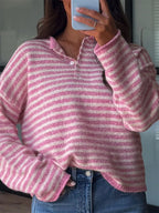 Button Detail Dropped Shoulder Striped Sweater (3)