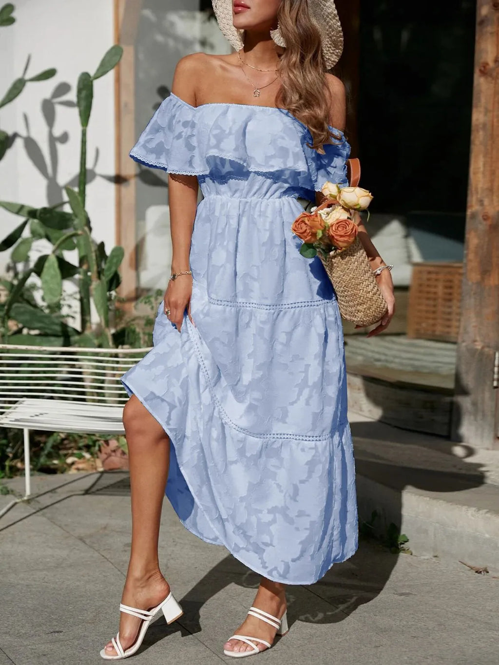 Ruched Off Shoulder Short Sleeve Midi Dress (10)