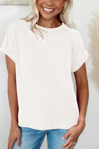 Casual Ribbed Short Sleeve Round Neck T-shirt (31)