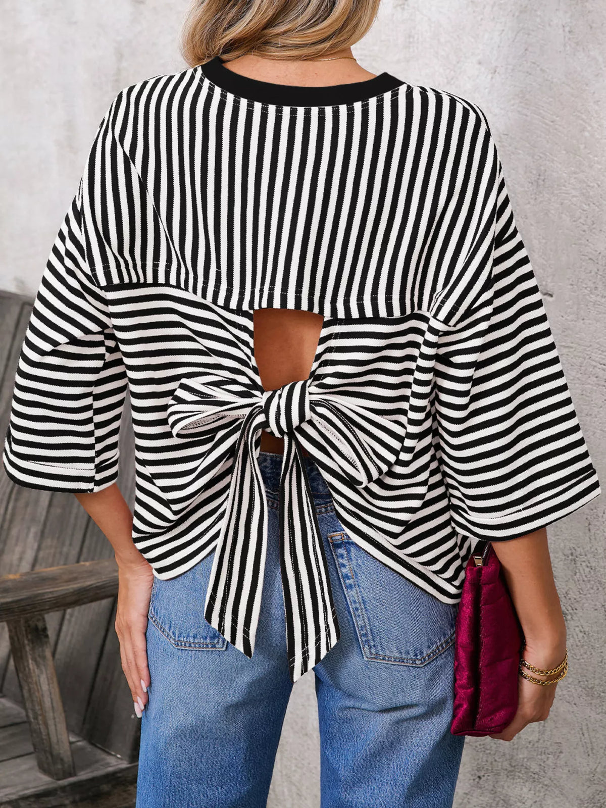 Striped Back Bow Tie T-shirt (10)