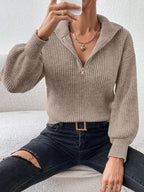Half Zip Dropped Shoulder Sweater (19)