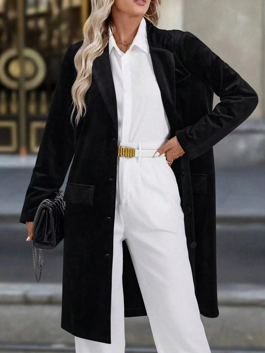 Lapel Collar Long Sleeve Longline Coat (9)