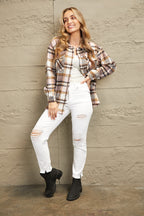 Plaid Button Front Shirt Jacket Breast Pockets (4)