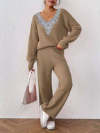 V-neck Sweater Pants Set