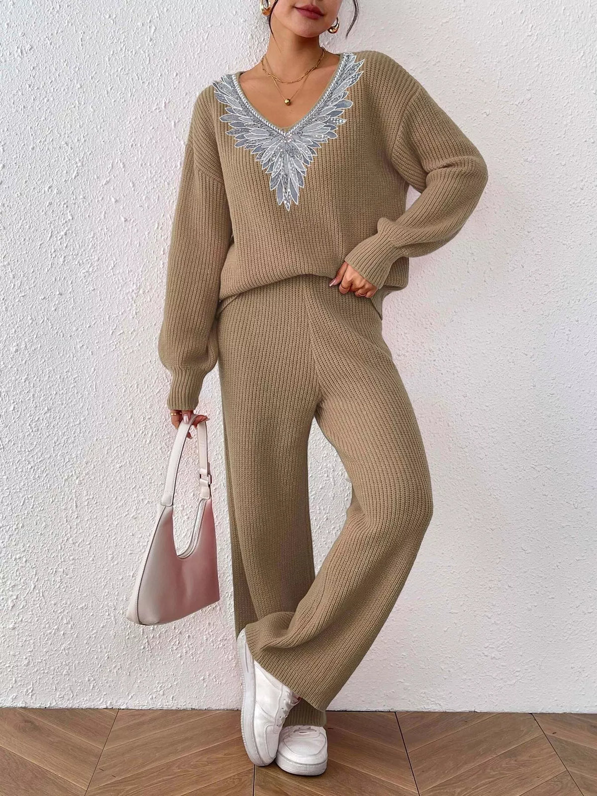 V-neck Sweater Pants Set