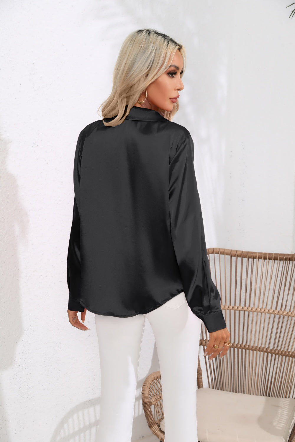 Lapel Collar Button Up Long Sleeve Shirt (9)