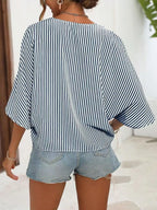 V-neck Striped Batwing Sleeve Casual Blouse (11)
