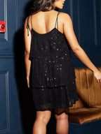 Full Size Sequin Tie Shoulder Mini Dress Plus (12)