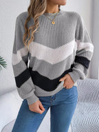 Chevron Stripe Block Round Neck Sweater (12)
