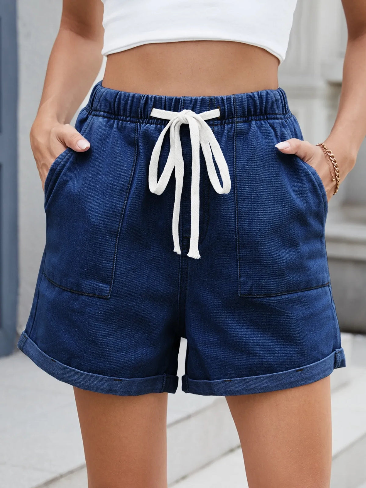 Drawstring Wash Denim Shorts (18)