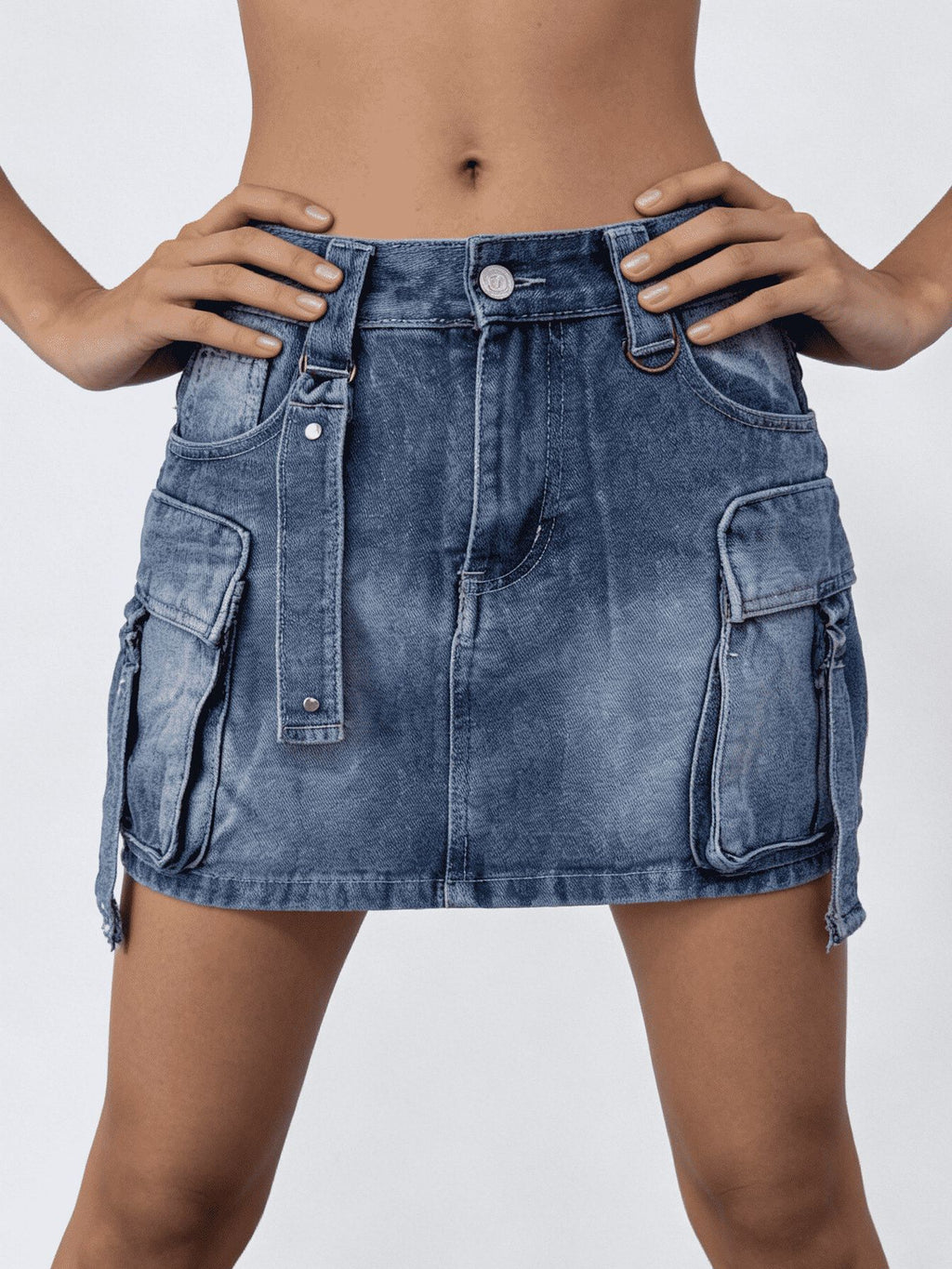 Washed Cargo Denim Skirt (13)