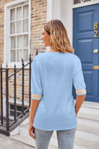 Printed Contrast V-neck Tee (9)